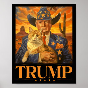 Poster 2024 Et Cat Western Cowboy Patriotic 4 juillet