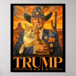 Poster 2024 Et Cat Western Cowboy Patriotic 4 juillet