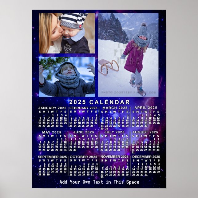Poster 2025 Année Calendrier mensuel Espace Nebula 3 Phot (Devant)