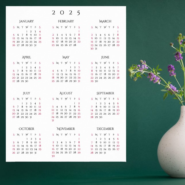 Poster 2025 Année complète Accueil Bureau Calendrier annu (2025 Full Year Home Office Yearly Wall Calendar Poster)