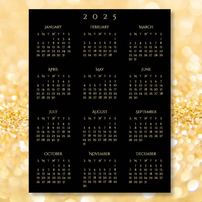 Poster 2025 Black Gold Full Year Home Office Calendar (2025 Black Gold Full Year Home Office Calendar Poster)
