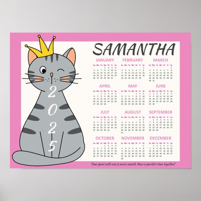 Poster 2025 Calendrier mensuel mignon Nom rose jouant Cha (Devant)