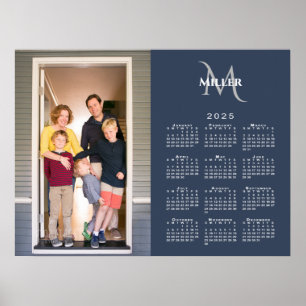 Poster 2025 Calendrier Personnalisé Photo Monogramme Nom