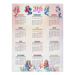 Poster 2025 Calendrier Sirène magique