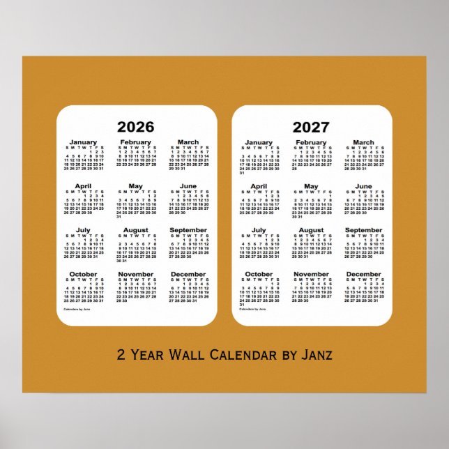 Poster 2026-2027 Gold 2 Year Wall Calendar par Janz (Devant)