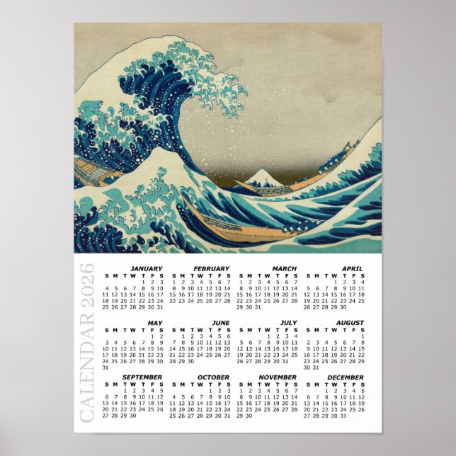 Poster 2026 Calendar, Large, Great Wave off Kanagawa (Devant)