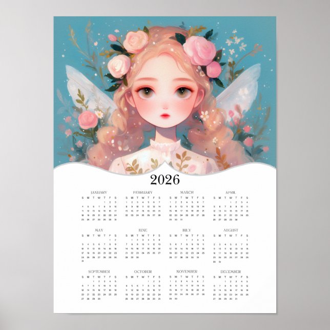 Poster 2026 Cute Fairy Imaginaire Art Calendrier de l'ann (Devant)