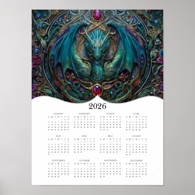 Poster 2026 Dragon Celtic Imaginaire Art Calendrier de l' (Devant)