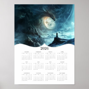 Poster 2026 Dragon Moon Imaginaire Art Calendrier de l'an