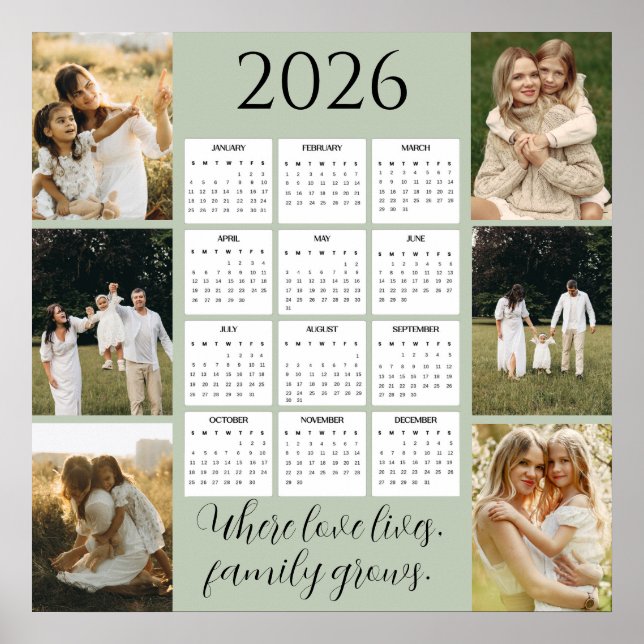Poster 2026 Family Calendar with Space for 6 Portraits (Devant)