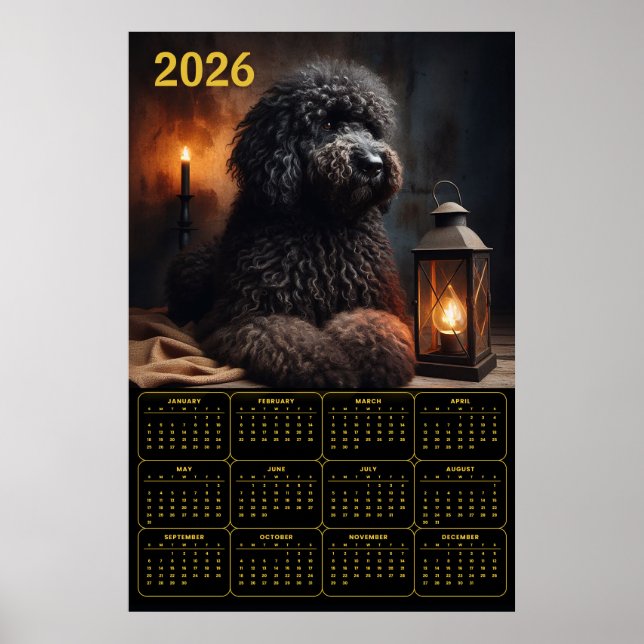 Poster 2026 Goldendoodle with Lantern and Candle Calendar (Devant)