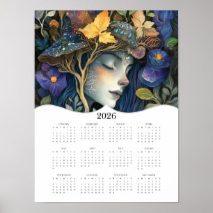 Poster 2026 Imaginaire Nature Femme Plein Année Calendrie