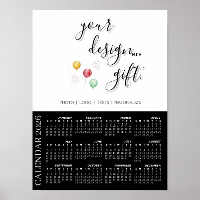 Poster 2026 Photo Calendar Template, Large / Black (Devant)