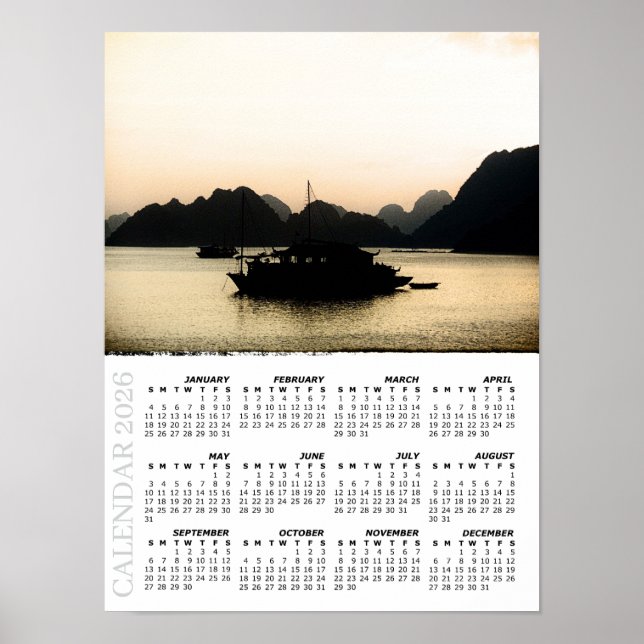 Poster 2026 Sunset Calendar, Halong Bay, Vietnam (Devant)