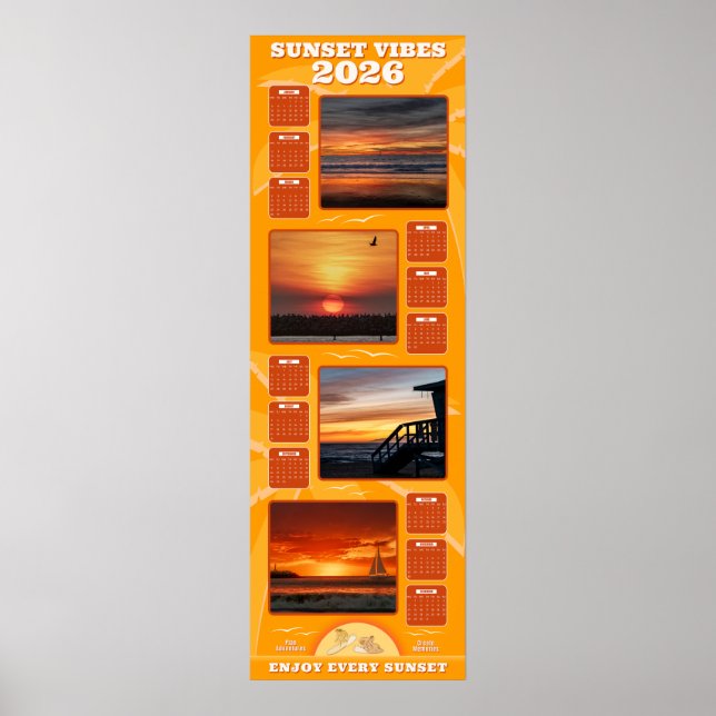 Poster 2026 Sunsets and Beach Vibes Calendar (Devant)