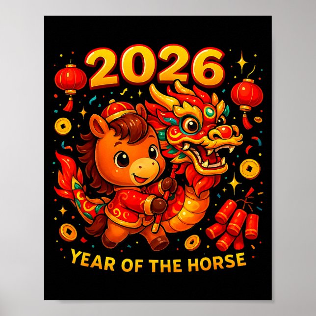 Poster 2026 Year Of The Horse Cute Lunar Newyear Art  (Devant)