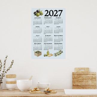 Poster 2027 Calendar, Mediterranean Olives, Blue