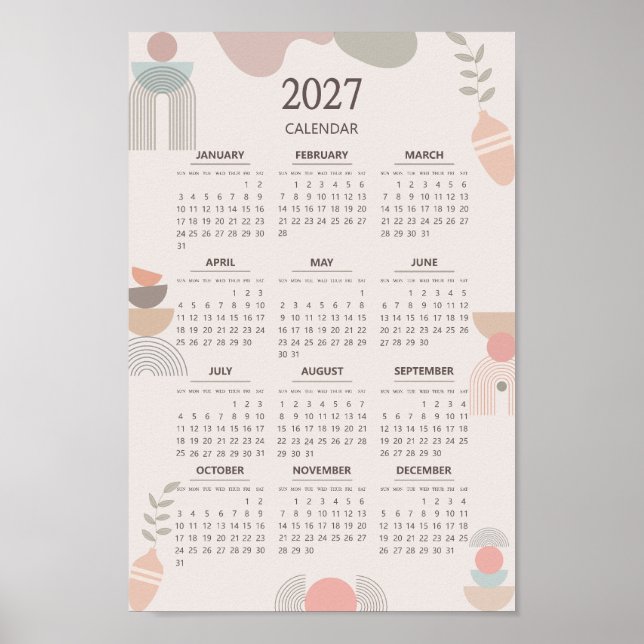 Poster 2027 Scandinavian Calendar Boho Aesthetic Beige (Devant)