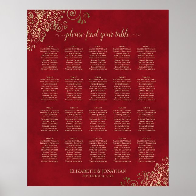 Poster 20 Frilles d'or de table sur le Mariage rouge (Devant)