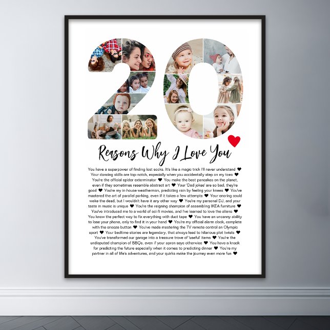 Poster 20 Raisons pour lesquelles je t'aime 20e anniversa (20 reasons why I love you poster wall art)