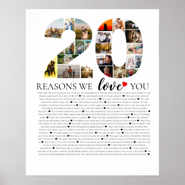 Poster 20 raisons pour lesquelles nous vous aimons annive (Devant)