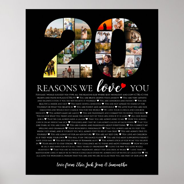 Poster 20 raisons pour lesquelles nous vous aimons photo  (Devant)