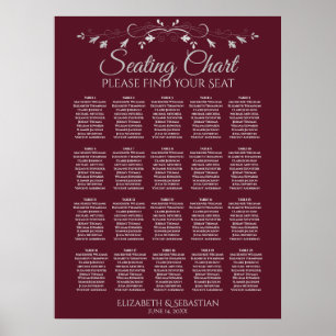 Poster 20 Table Elegant Burgundy Wedding Seating Chart