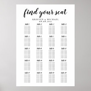 Poster 20 Table Large Wedding Guest Seating Chart