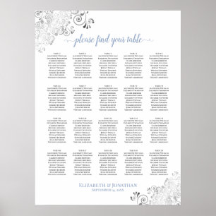 Poster 20 Table Mariage Assise Graphique Blanc & Bleu