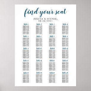 Poster 20 Table Navy Color Wedding Guest Seating Chart