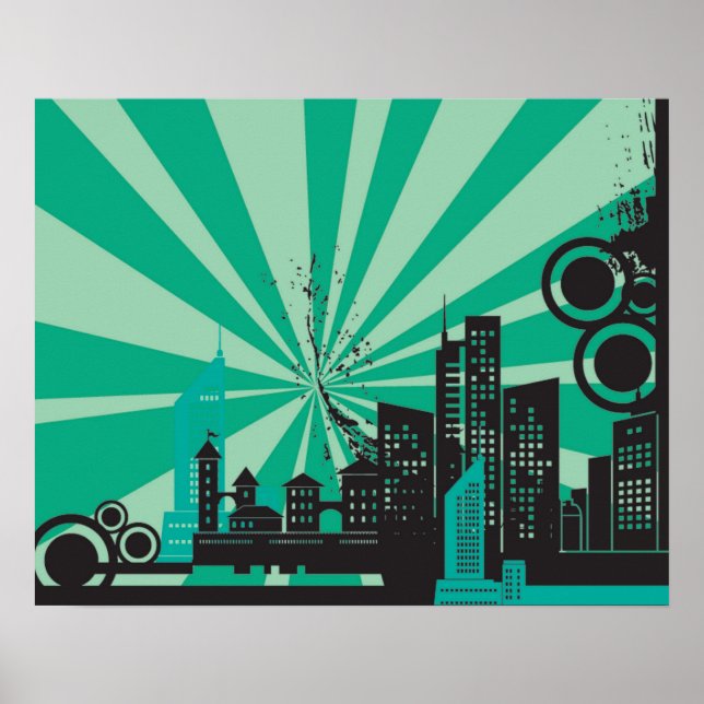Poster 20x16 Abstrait Green City Wall Art (Devant)