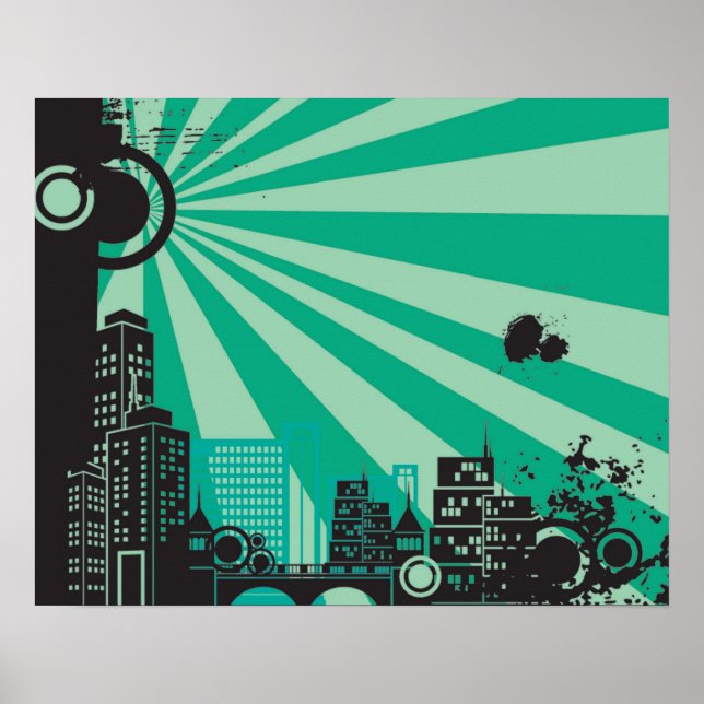 Poster 20x16 Abstrait Green City Wall Art (Devant)