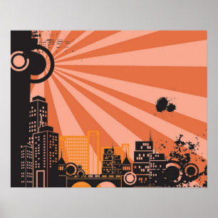 Poster 20x16 Abstrait Orange City Wall Art