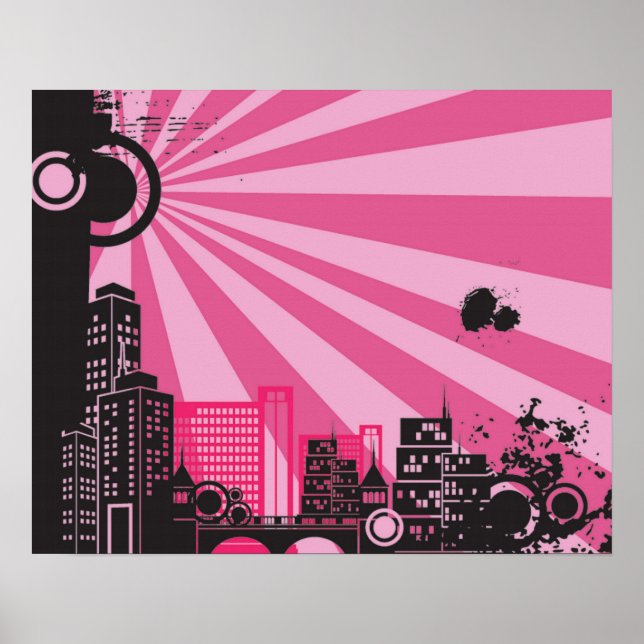 Poster 20x16 Abstrait Pink City Wall Art (Devant)