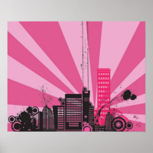 Poster 20x16 Abstrait Pink City Wall Art