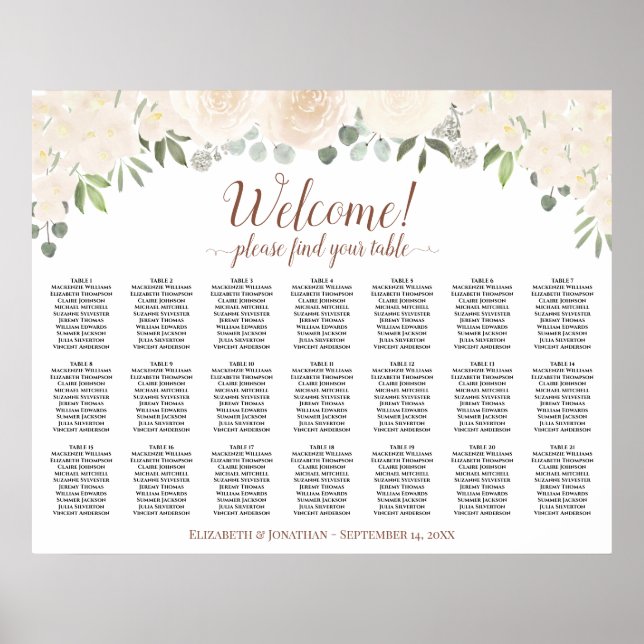 Poster 21 Table Blush Roses Mariage Plan de Table (Devant)