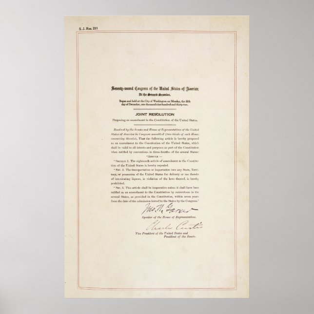 Poster 21e amendement constitutionnel mettant fin à l'int (Devant)