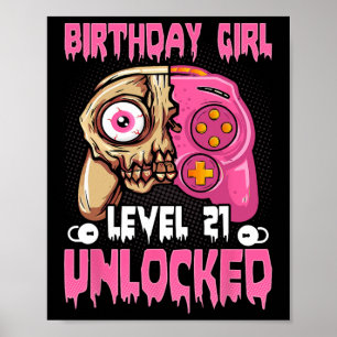 Poster 21e anniversaire fille niveau 21 déverrouillé jeu 
