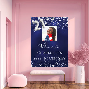 Poster 21e anniversaire marine bleu argent étoiles photo 