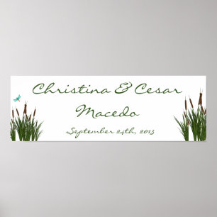 Poster 22,5 po x 7,5 po Personnalisé Cattail/libellule en
