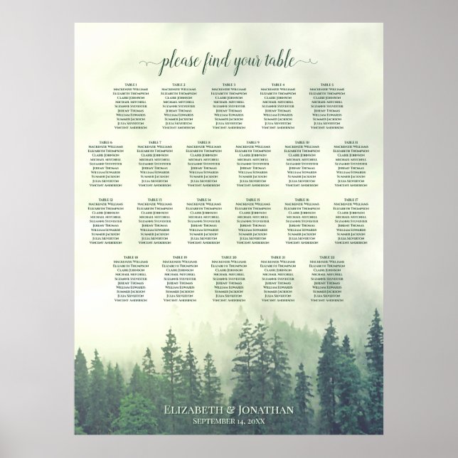 Poster 22 Table des Pins Verts Plan de Table de Mariage (Devant)