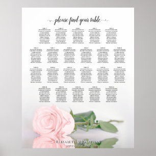 Poster 22 Table Elegant Pink Rose Wedding Seating Chart