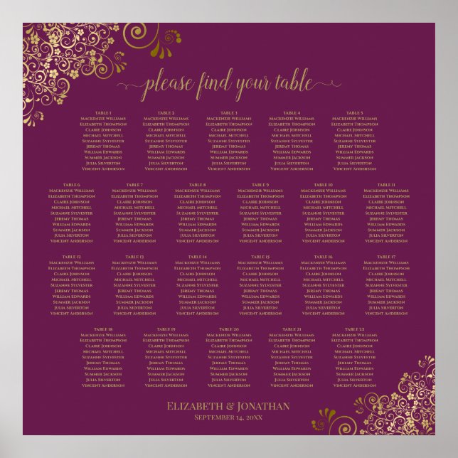 Poster 22 Table Lacy Gold sur Cassis Mariage graphique (Devant)