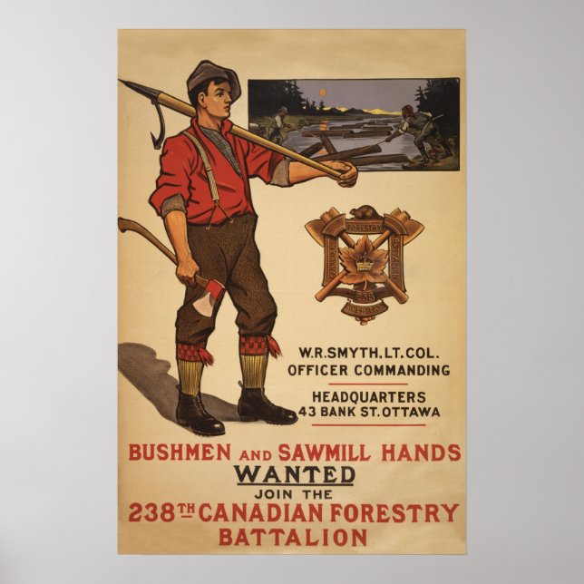 Poster 238e Bataillon forestier canadien 1915 (Devant)