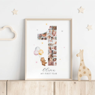 Poster 23 Photos 1er Anniversaire Teddy Bear Photo Collag