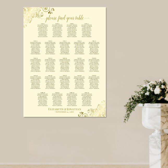 Poster 23 Table Cream & Gold Frills Mariage Seating Chart (On Wall)