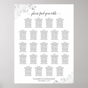 Poster 23 Table Lacy Silver Frills Mariage Seating Chart