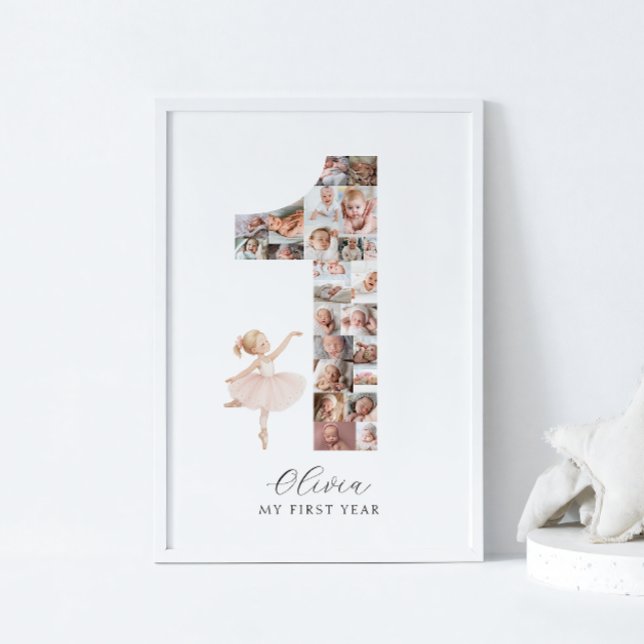 Poster 24 Photos 1er Anniversaire Ballerina Photo Collage (Créateur téléchargé)