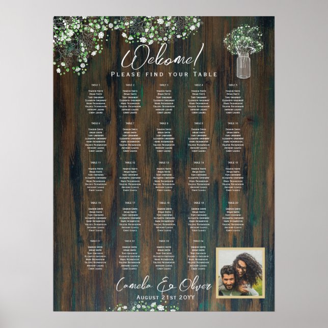 Poster 24 Table Bois rustique Gypsophila Mousse DE SIÈGE  (Devant)