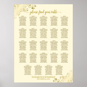 Poster 24 Table Gold & Cream Chic Mariage Seating Chart
